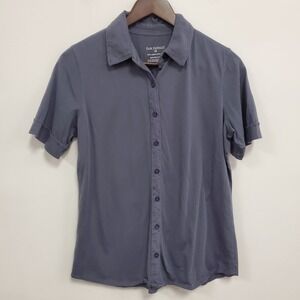 Fair Indigo Womens Organic‎ Pima Cotton Short Sleeve Button Up Shirt Size M Blue